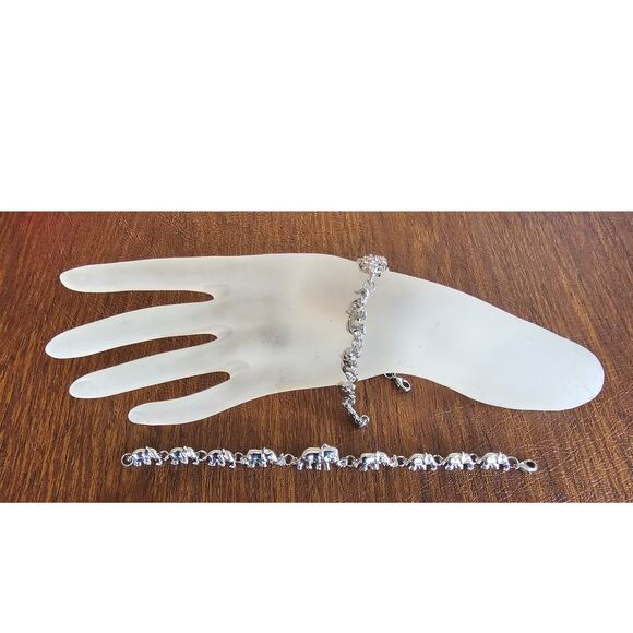 Elephant Design Sterling Silver Bracelet Bangle Cuff Swarovski Crystal Handmade - Picture 2 of 2